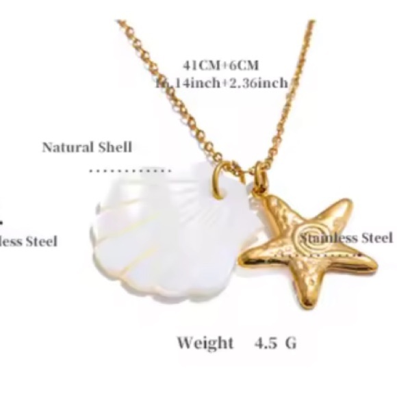 Starfish White Shell 18K Gold Stainless Steel Waterproof Necklace - Picture 5 of 8
